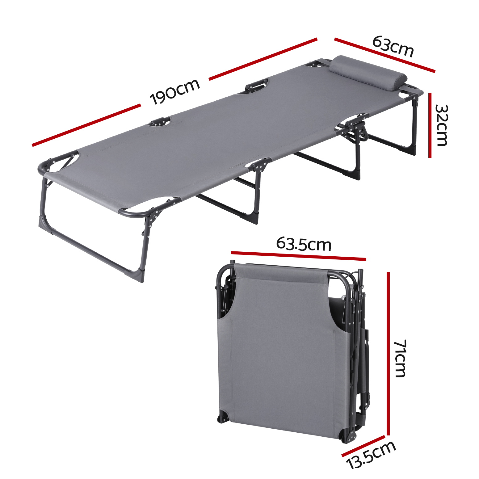 Gardeon Sun Lounger Folding Beach Cot Steel Frame Pillow view 2