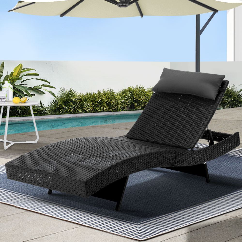 Gardeon Sun Lounge Wicker Beach Chair for Garden Black