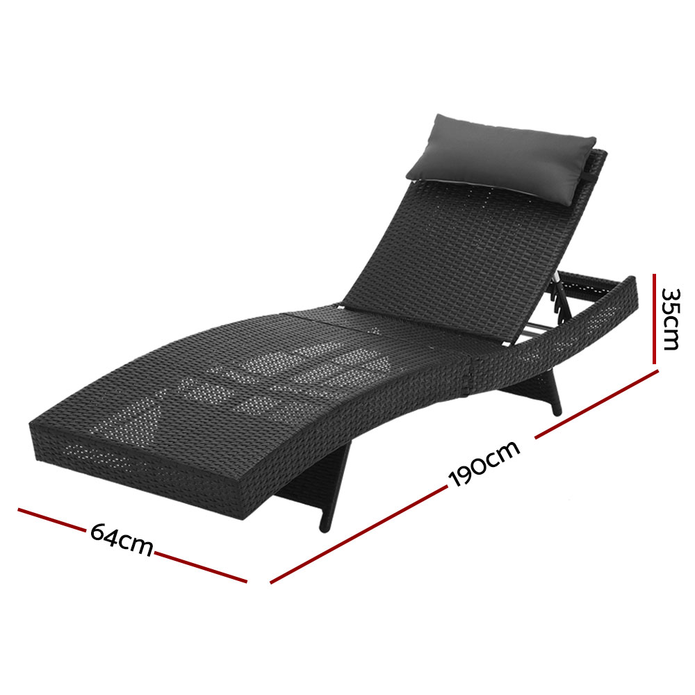 Gardeon Sun Lounge Wicker Beach Chair for Garden Black view 2