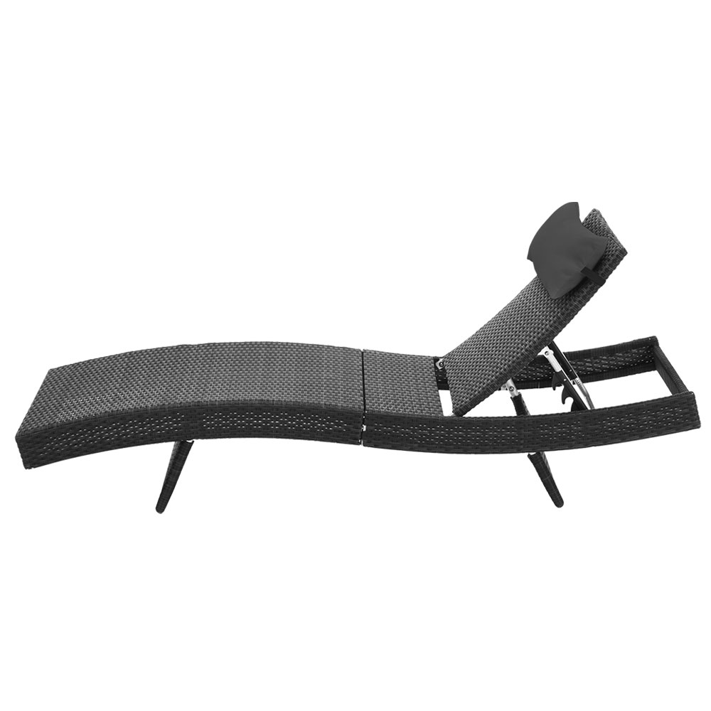 Gardeon Sun Lounge Wicker Beach Chair for Garden Black view 3