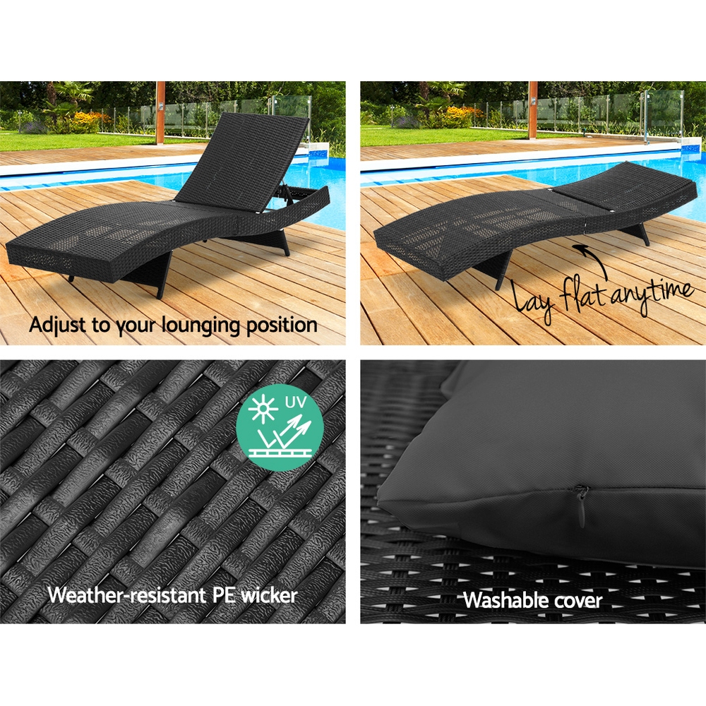 Gardeon Sun Lounge Wicker Beach Chair for Garden Black view 4