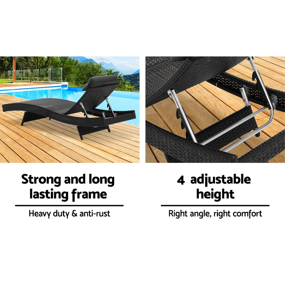 Gardeon Sun Lounge Wicker Beach Chair for Garden Black view 5