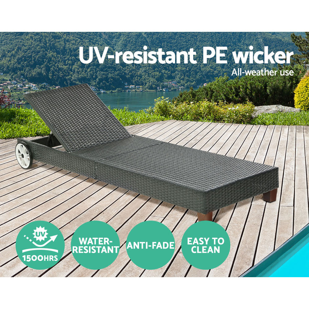 Gardeon Sun Lounge Wicker Day Bed with Wheels view 5