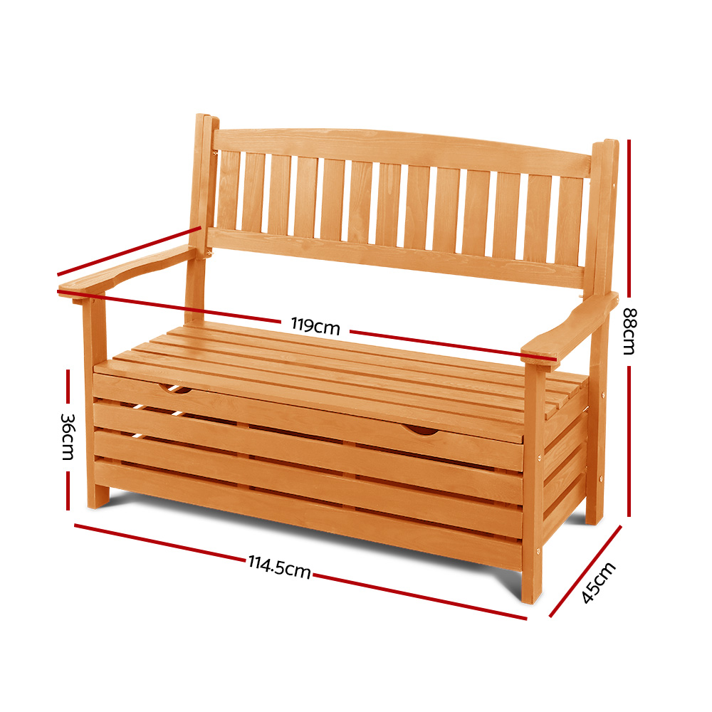 Gardeon Wooden 2-Seat Timber Storage Bench Box view 2