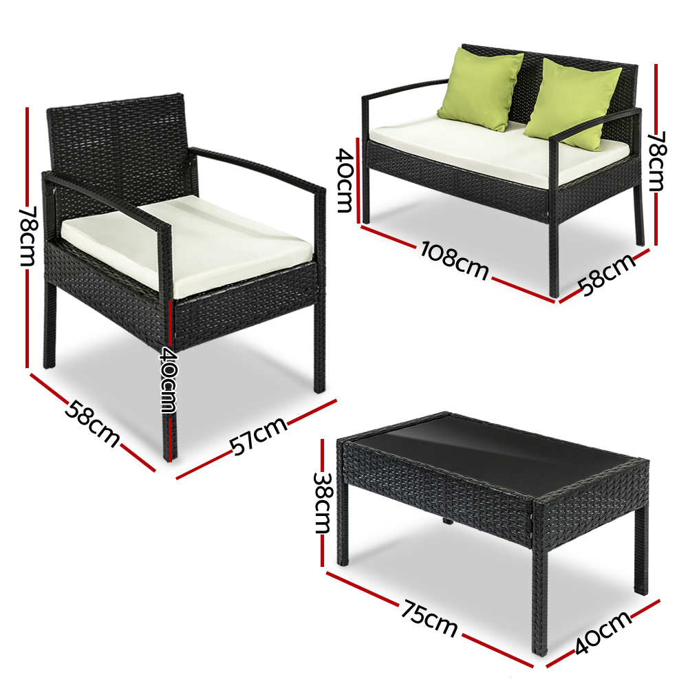 Gardeon Aluminium Wicker Sofa Set Glass Table view 2