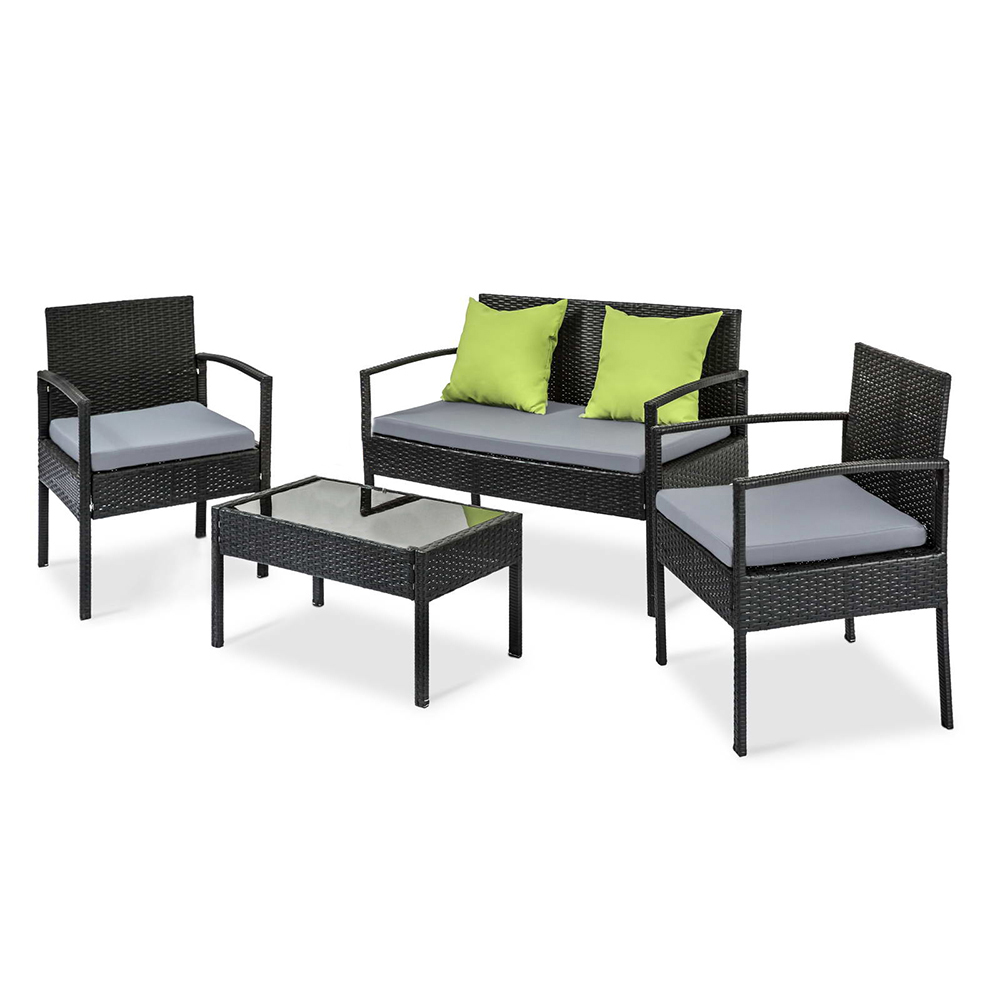 Gardeon Aluminium Wicker Sofa Set Glass Table view 3