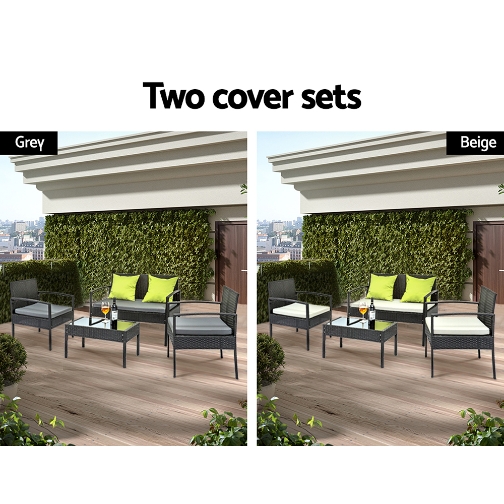 Gardeon Aluminium Wicker Sofa Set Glass Table view 4