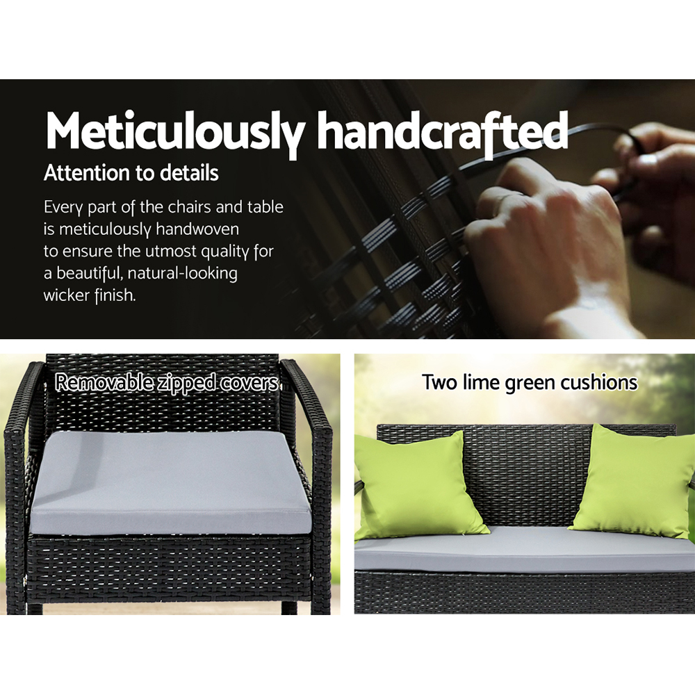 Gardeon Aluminium Wicker Sofa Set Glass Table view 5