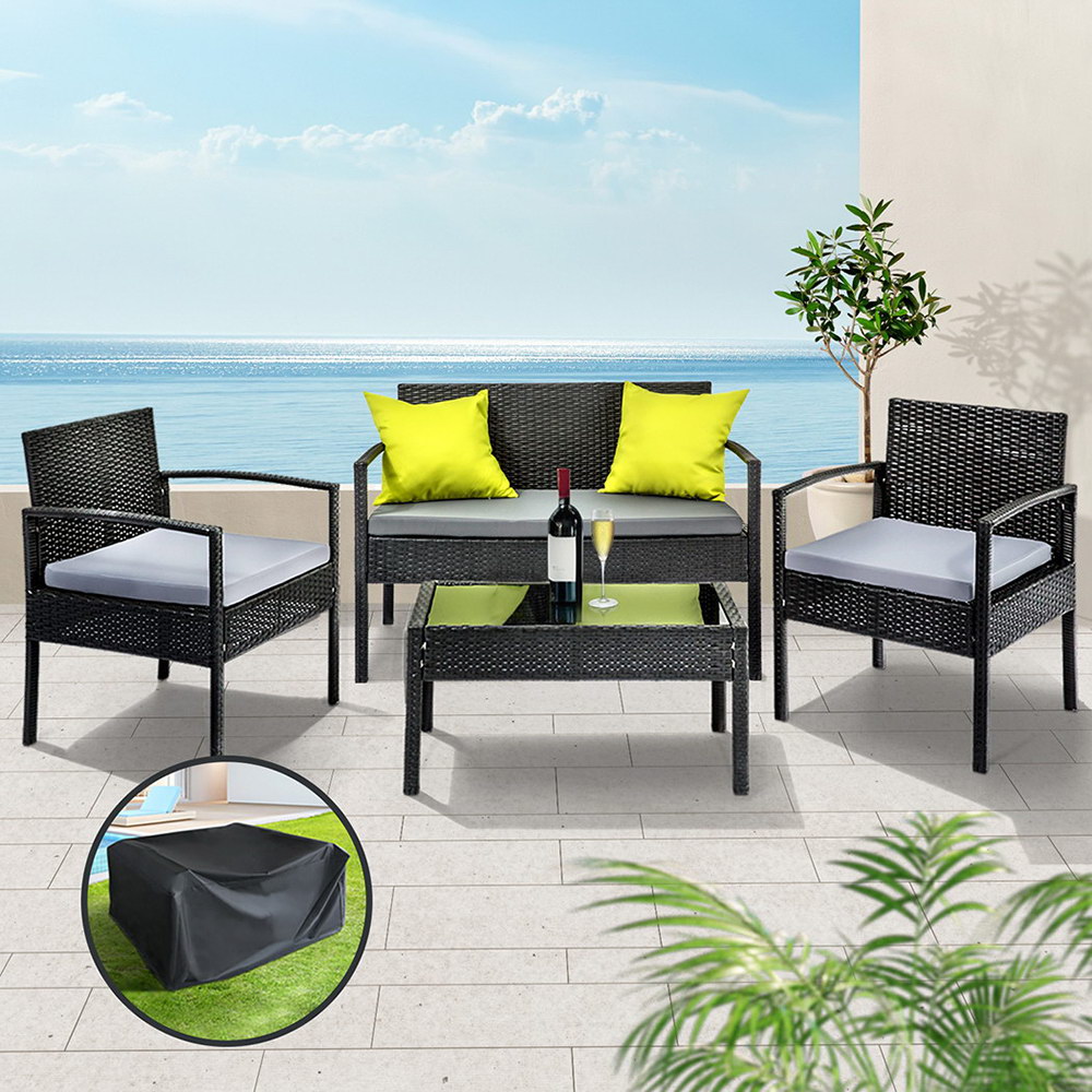 Gardeon Wicker Sofa Set with Storage Cover