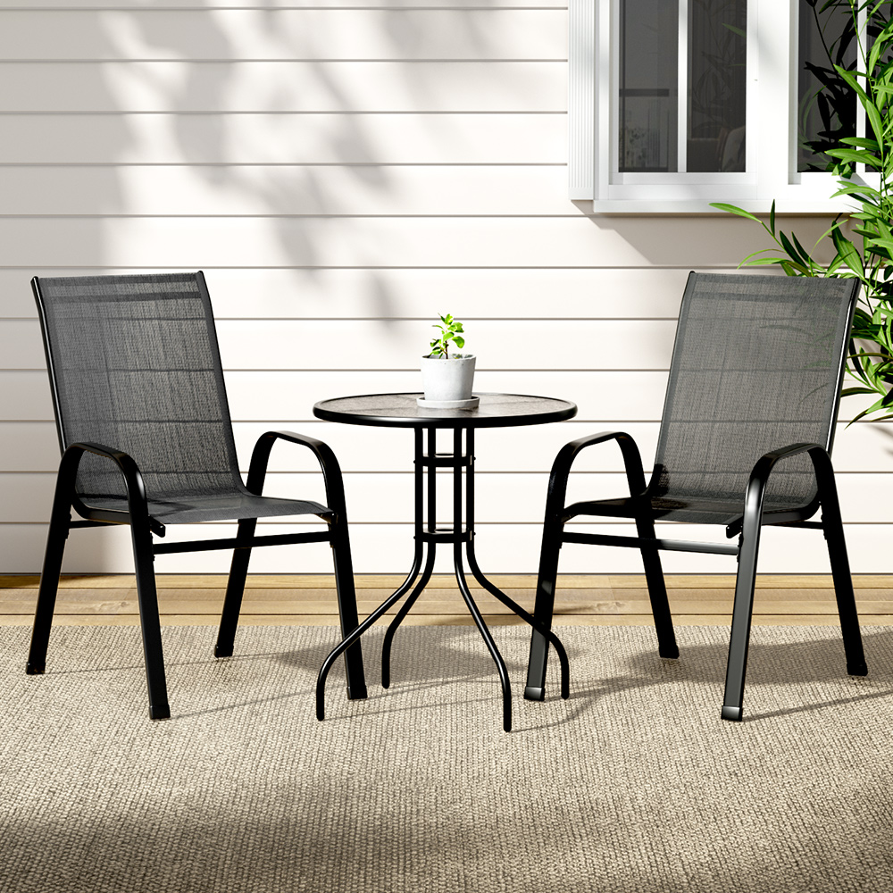 Gardeon 3PC Stackable Bistro Set Table and Chairs Black