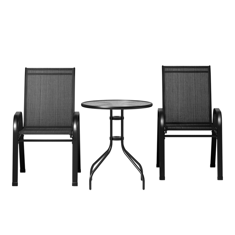 Gardeon 3PC Stackable Bistro Set Table and Chairs Black view 3