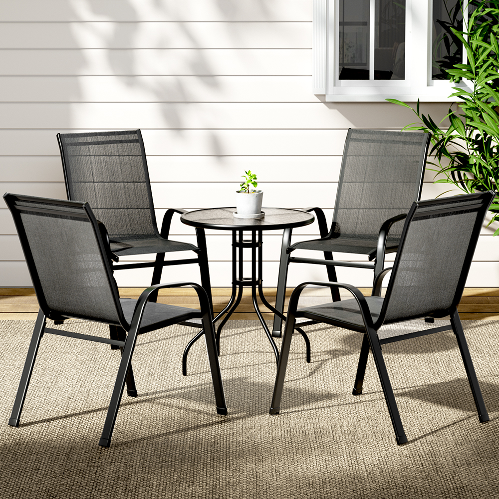 Gardeon 5PC Stackable Outdoor Bistro Set Black