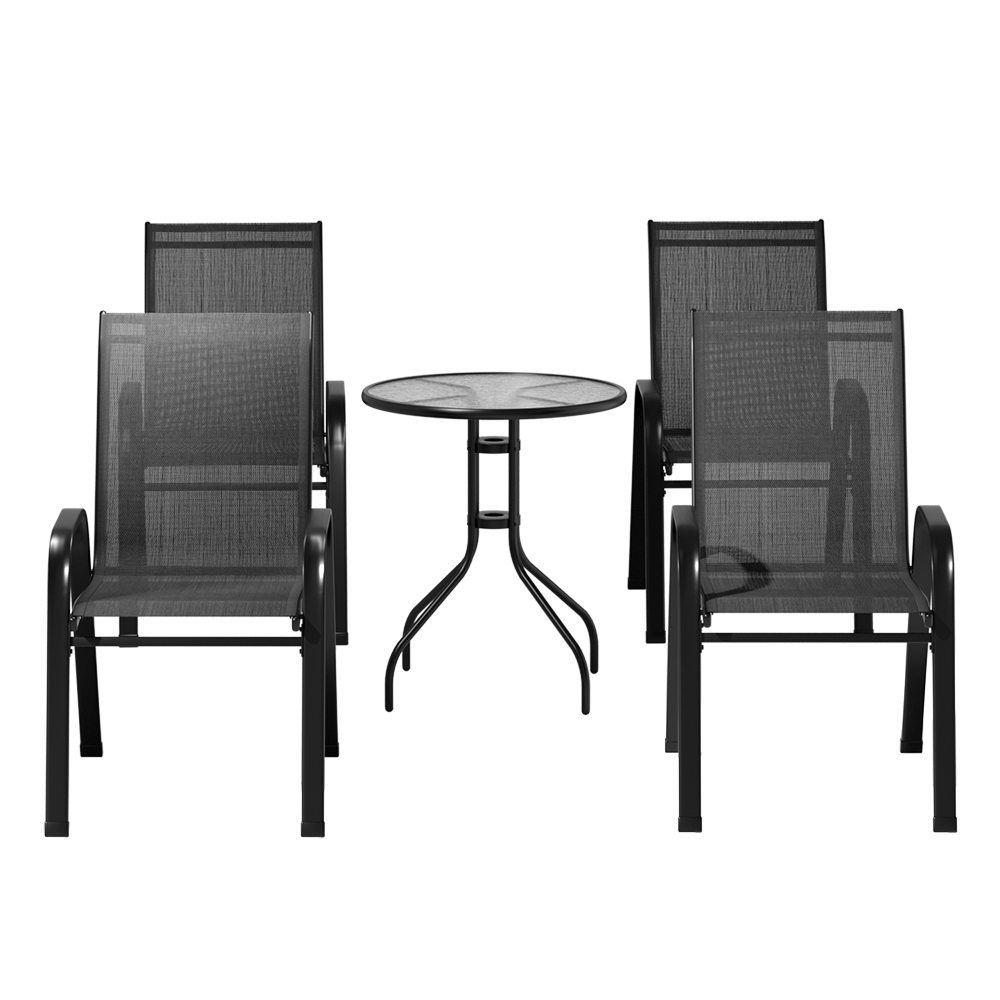 Gardeon 5PC Stackable Outdoor Bistro Set Black view 3