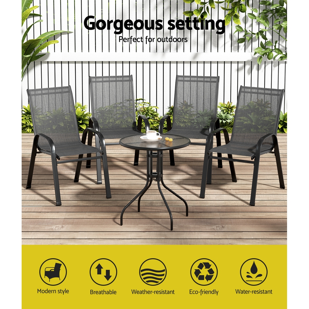 Gardeon 5PC Stackable Outdoor Bistro Set Black view 4