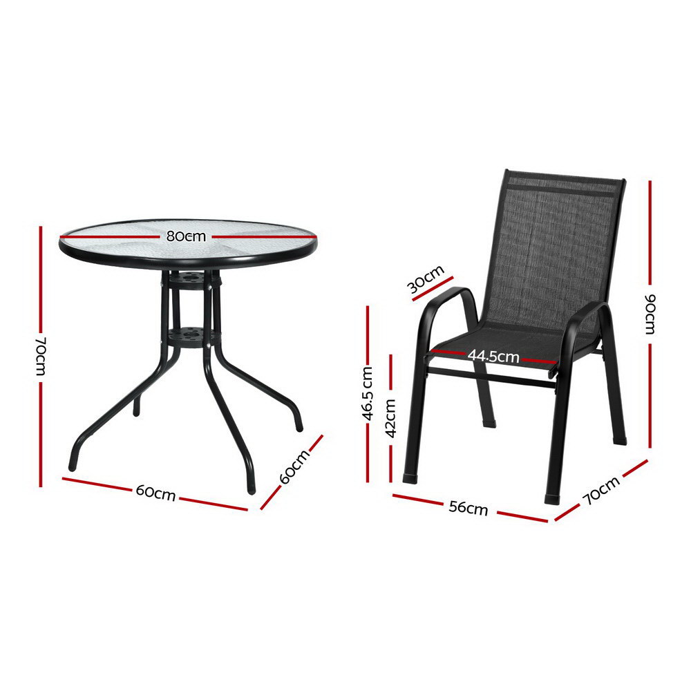 Gardeon Bistro Dining Set Stackable Chairs view 2