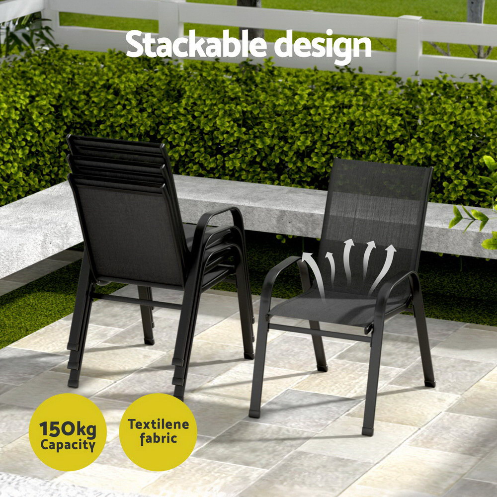 Gardeon Bistro Dining Set Stackable Chairs view 5