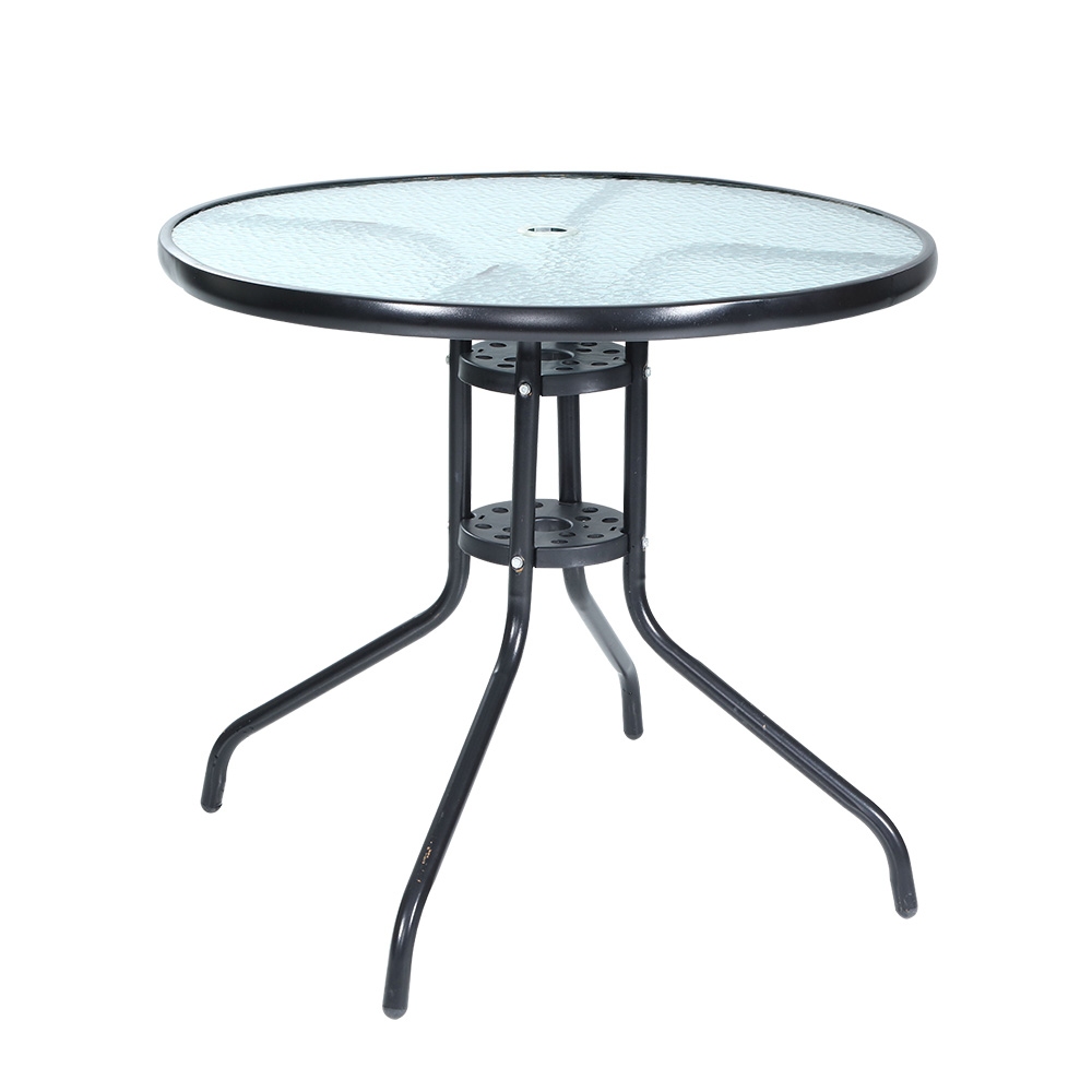 Gardeon Steel Bar Table Tempered Glass Top