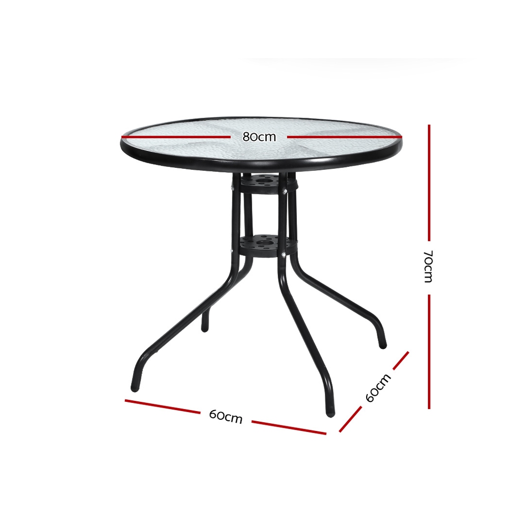 Gardeon Steel Bar Table Tempered Glass Top view 2