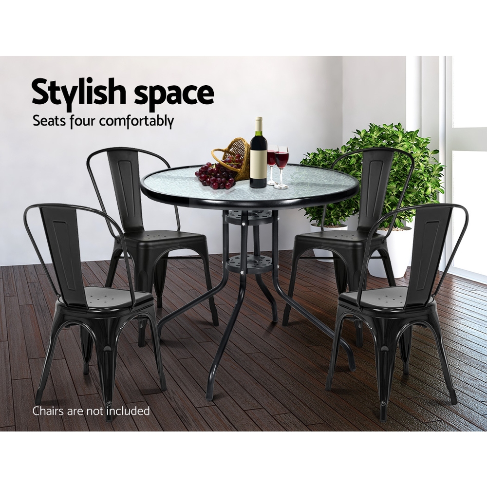 Gardeon Steel Bar Table Tempered Glass Top view 3