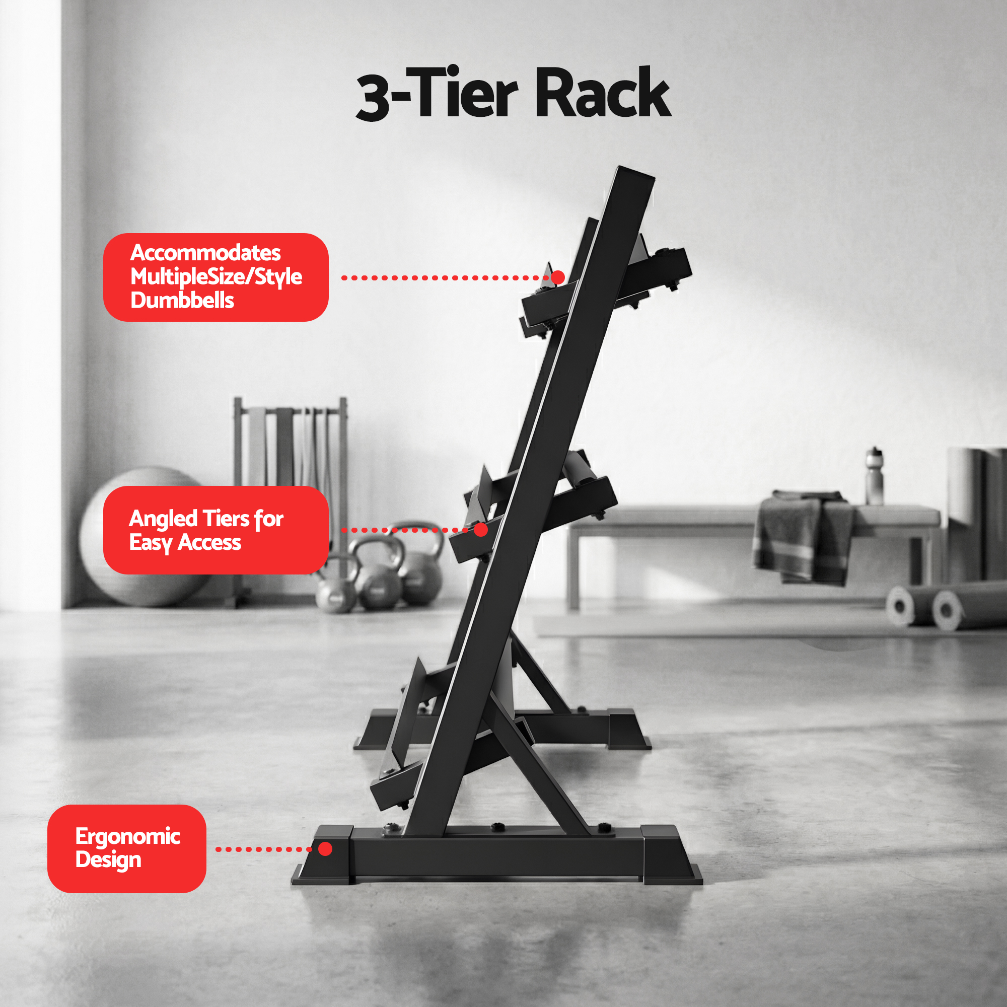 Everfit 3-Tier Dumbbell Rack Heavy Duty 300kg Capacity view 4