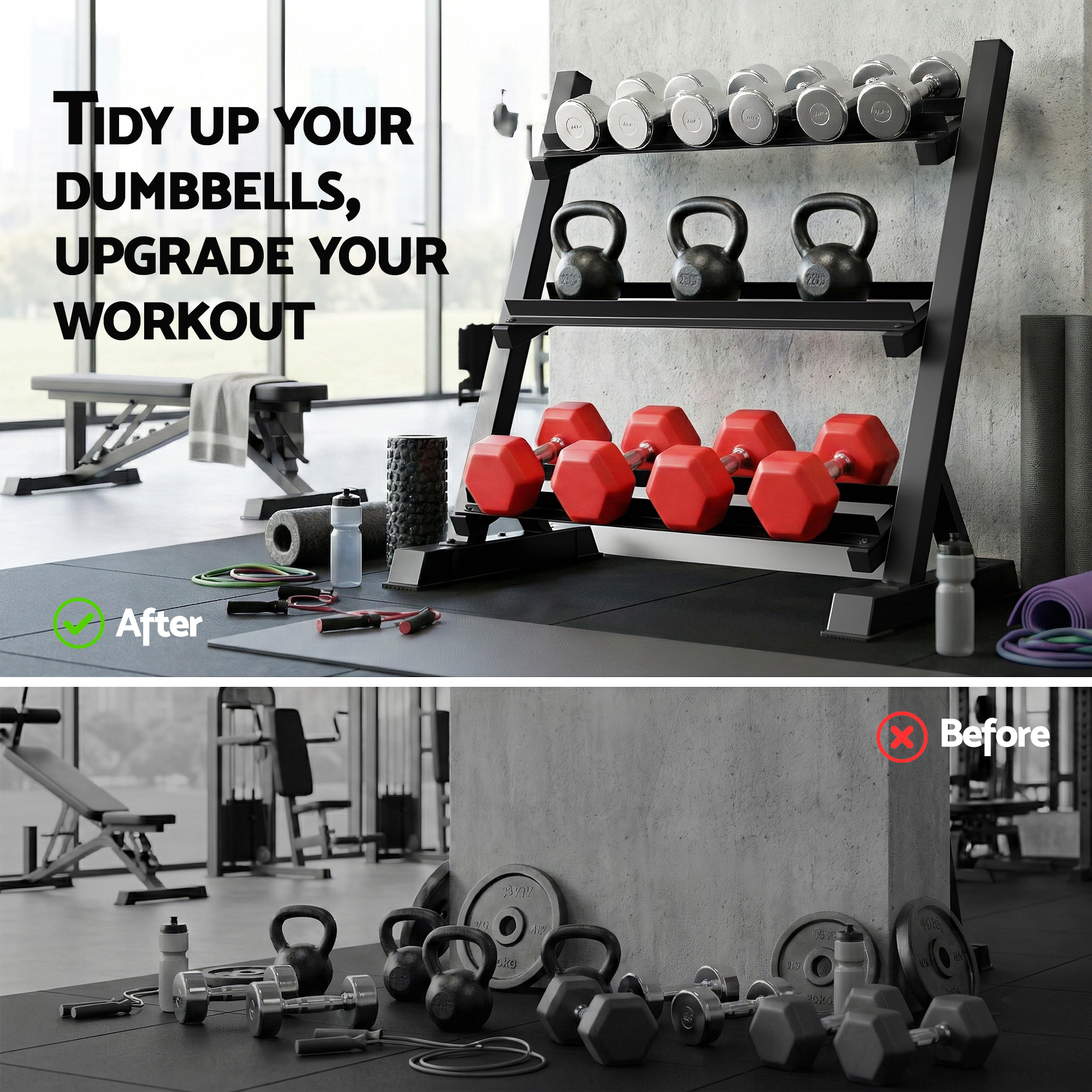 Everfit 3-Tier Dumbbell Rack Heavy Duty 300kg Capacity view 5