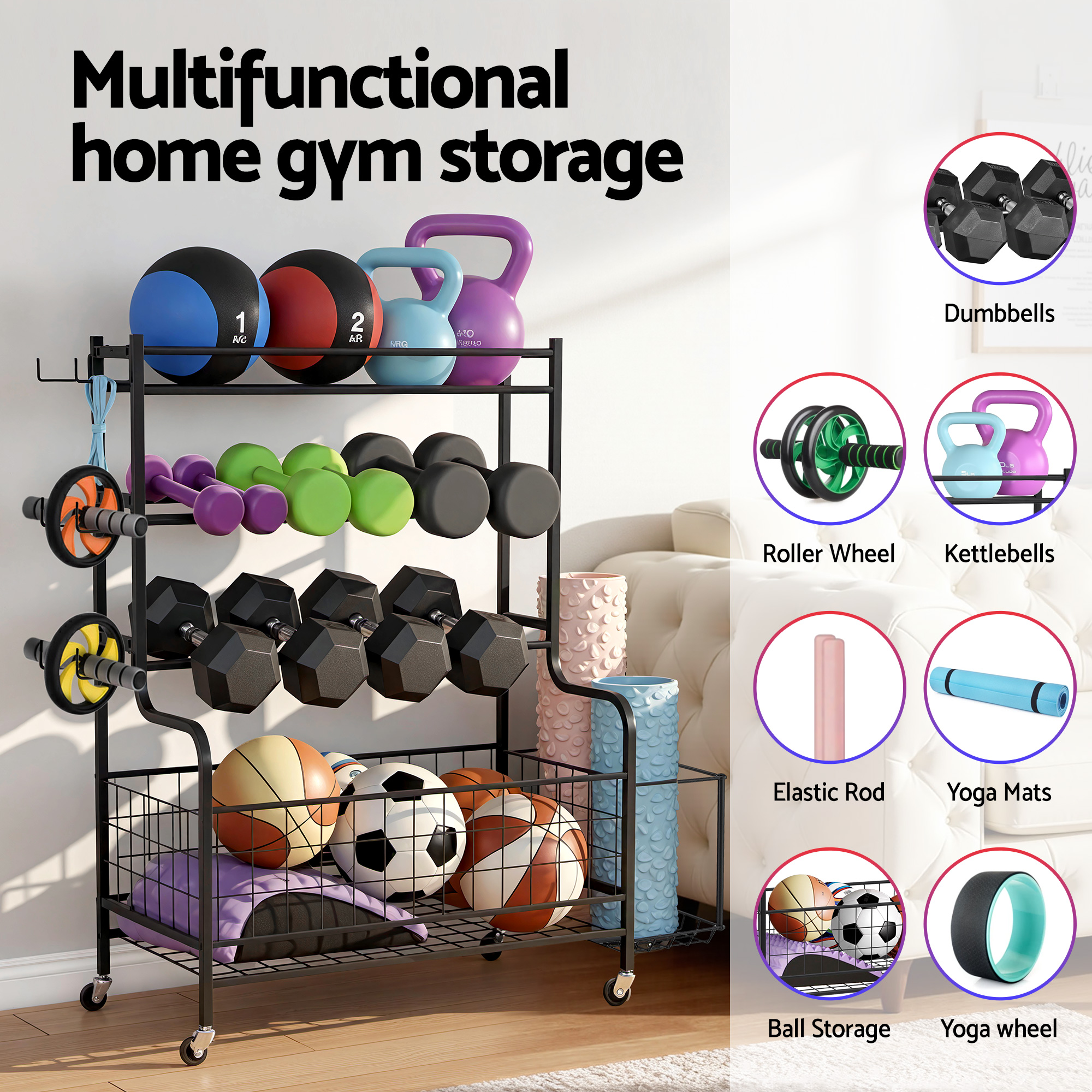 Everfit 4-Tier Dumbbell Rack for Home Gym Storage view 4