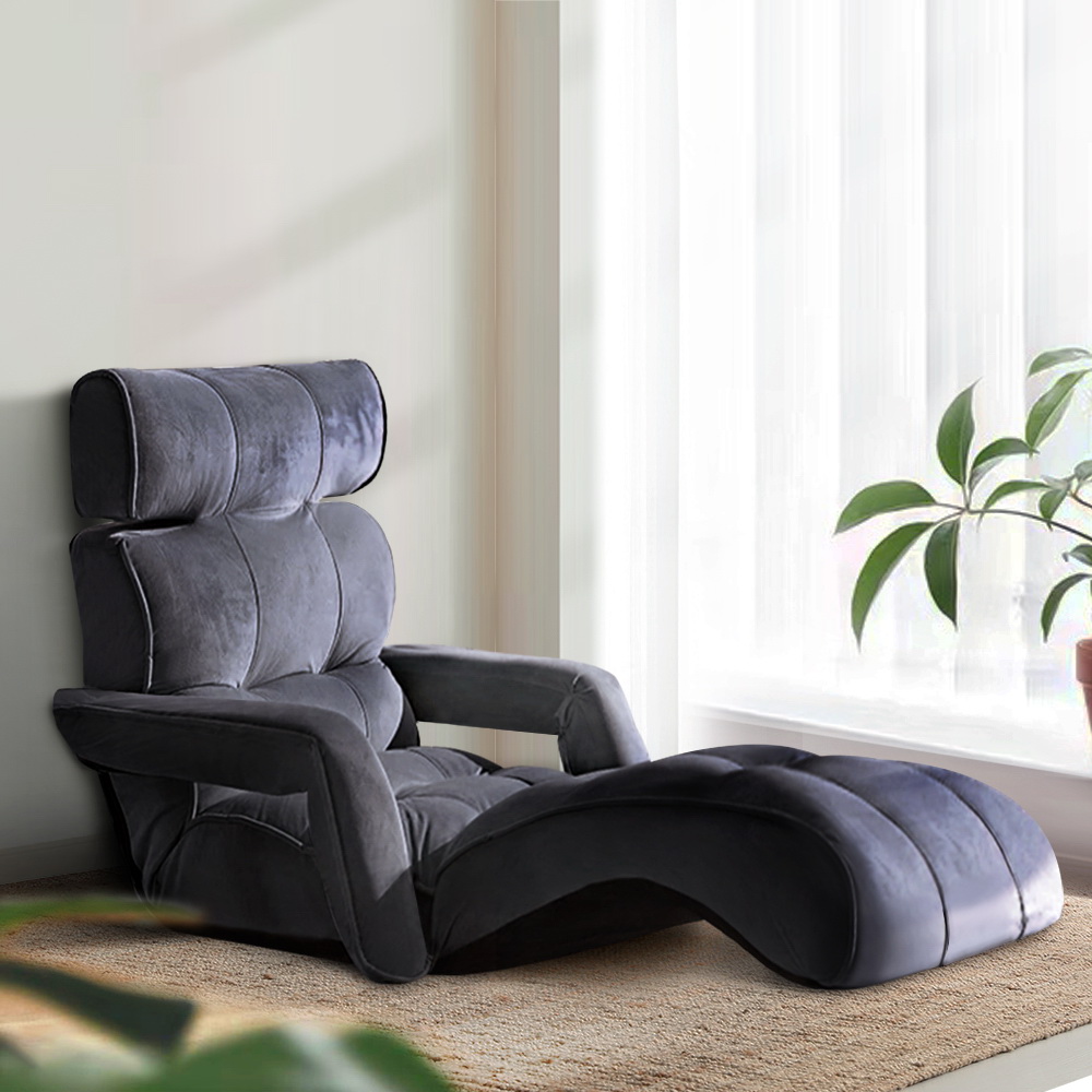 Artiss Lounge Sofa with Armrest Flocking Fabric Charcoal