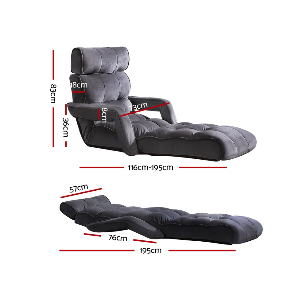 Artiss Lounge Sofa with Armrest Flocking Fabric Charcoal view 2