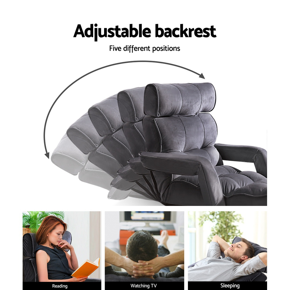 Artiss Lounge Sofa with Armrest Flocking Fabric Charcoal view 4