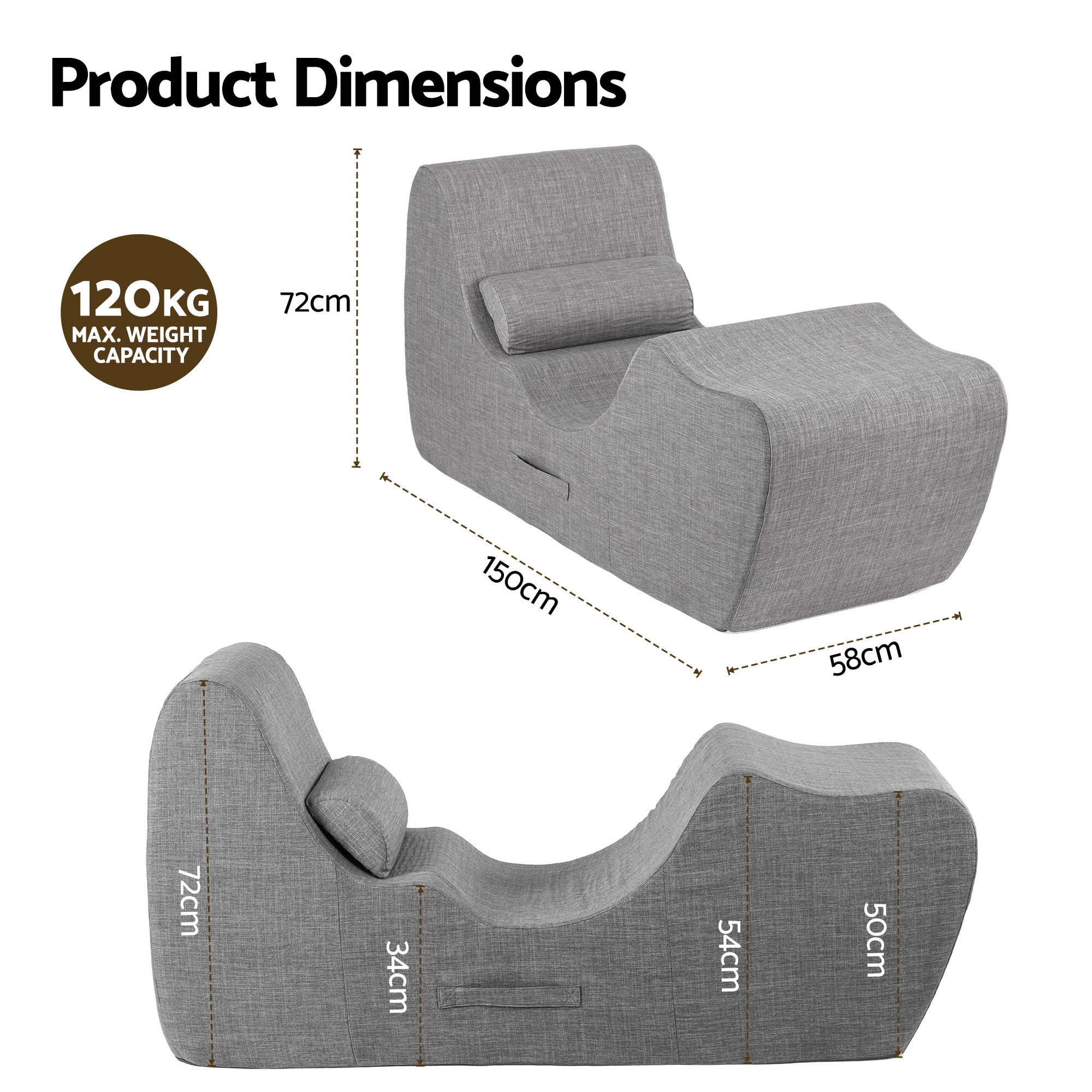 Artiss Ergonomic Chaise Lounge Chair Grey view 2