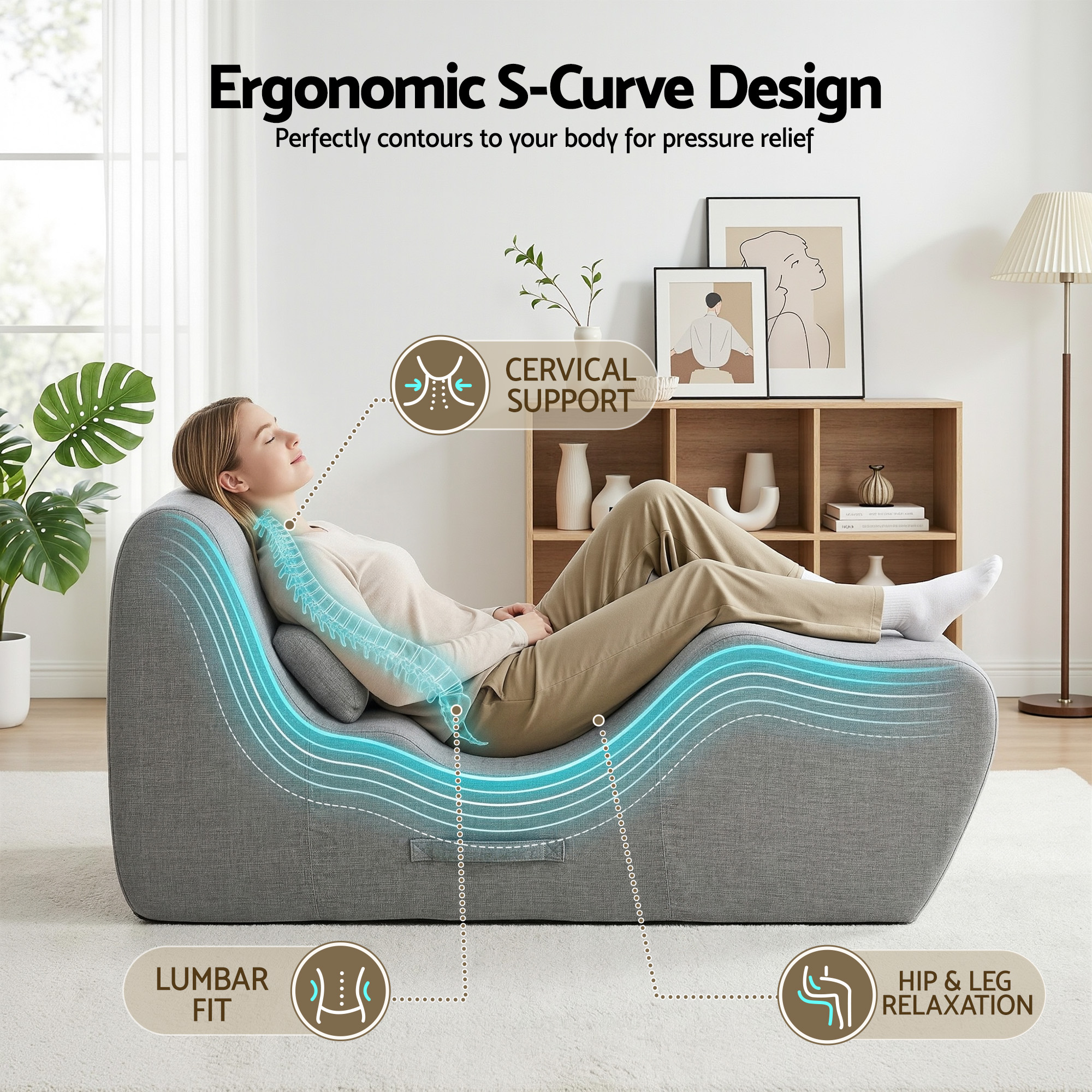 Artiss Ergonomic Chaise Lounge Chair Grey view 4