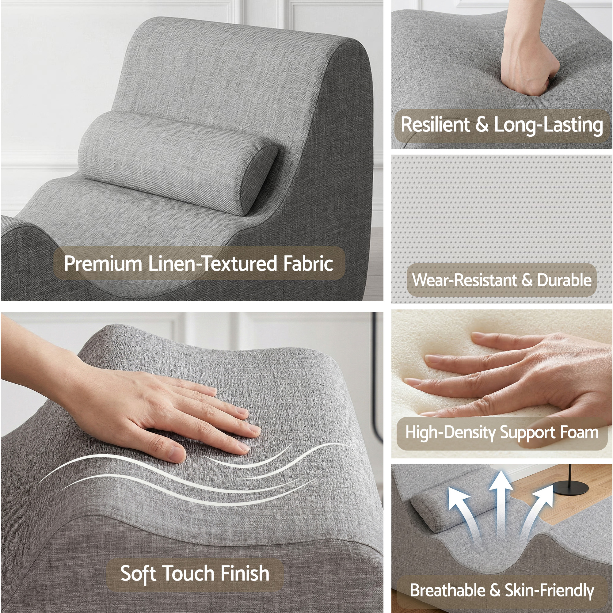 Artiss Ergonomic Chaise Lounge Chair Grey view 5