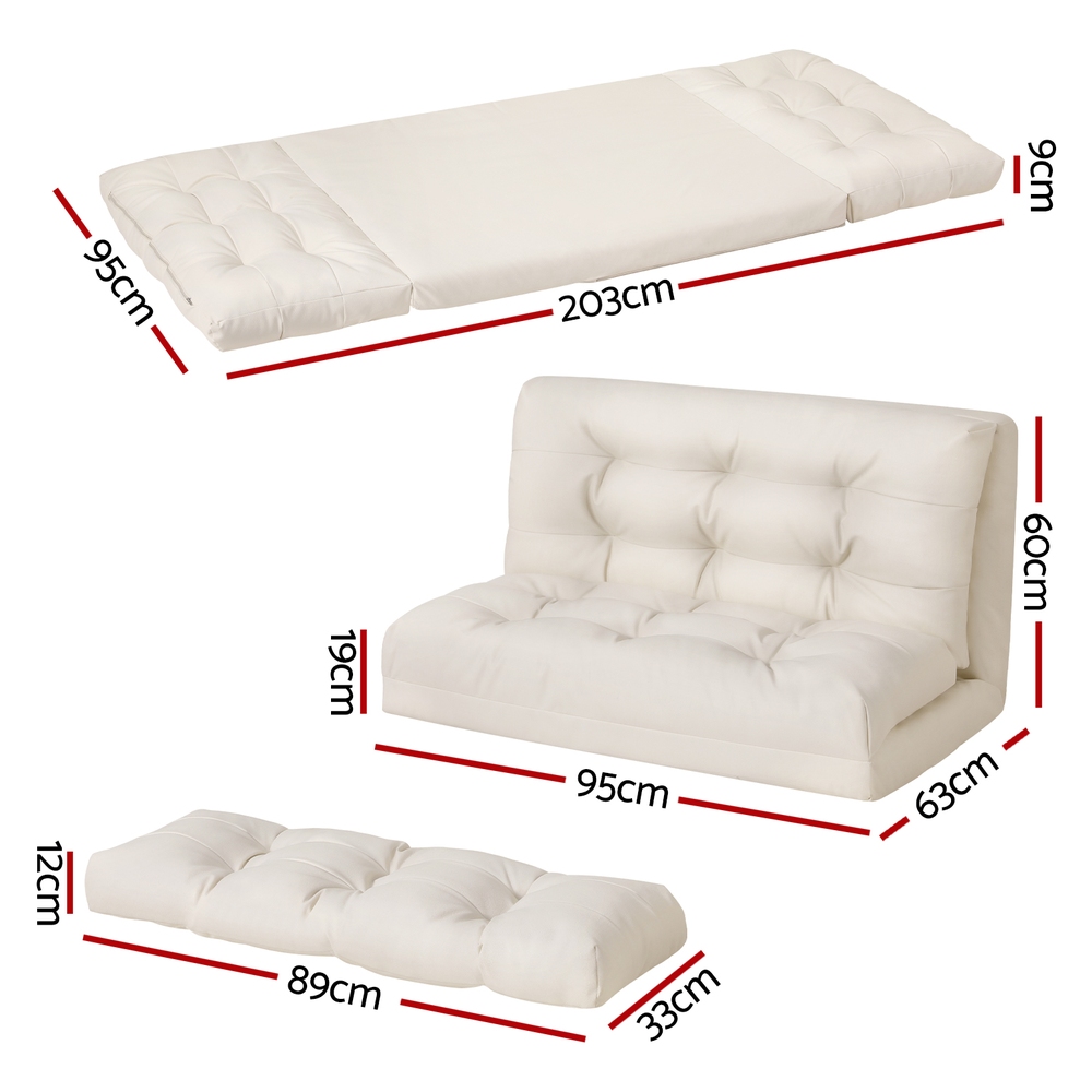 Artiss Floor Lounge Sofa Bed 2 Seater Pillow Leather White view 2