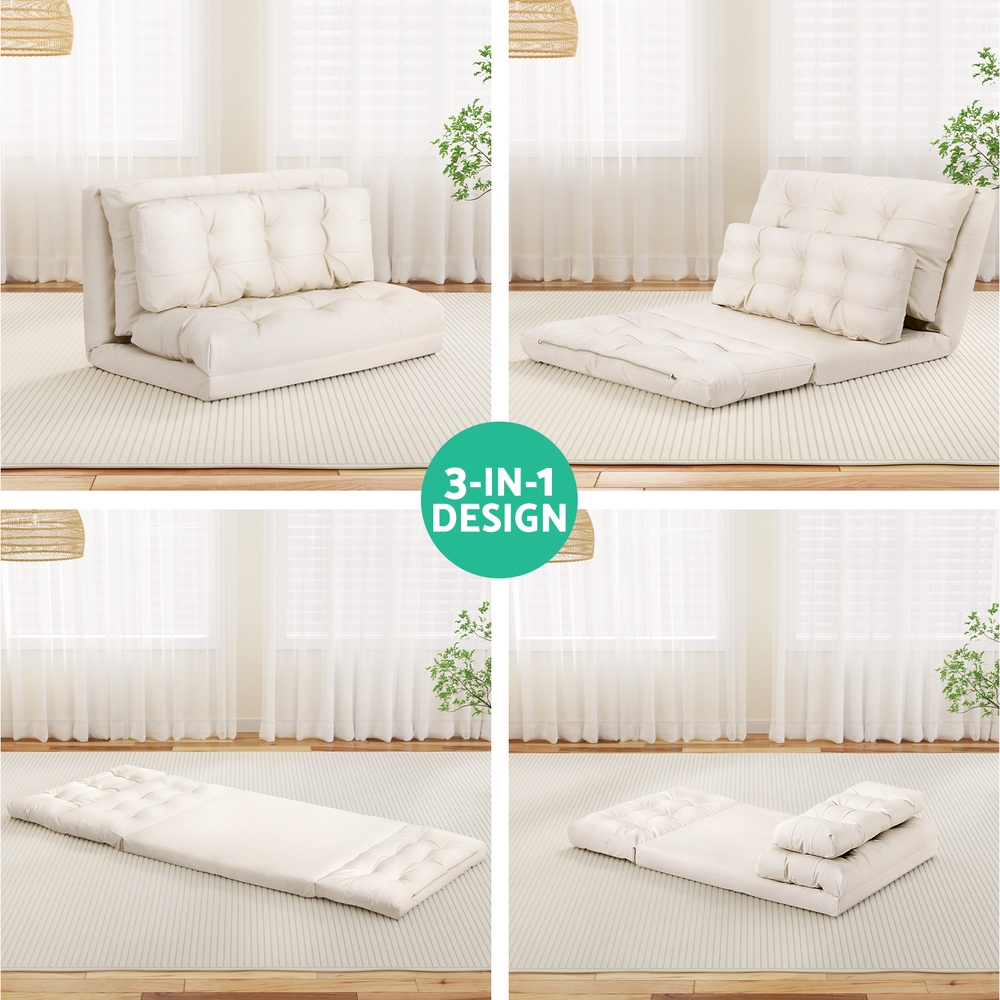 Artiss Floor Lounge Sofa Bed 2 Seater Pillow Leather White view 4