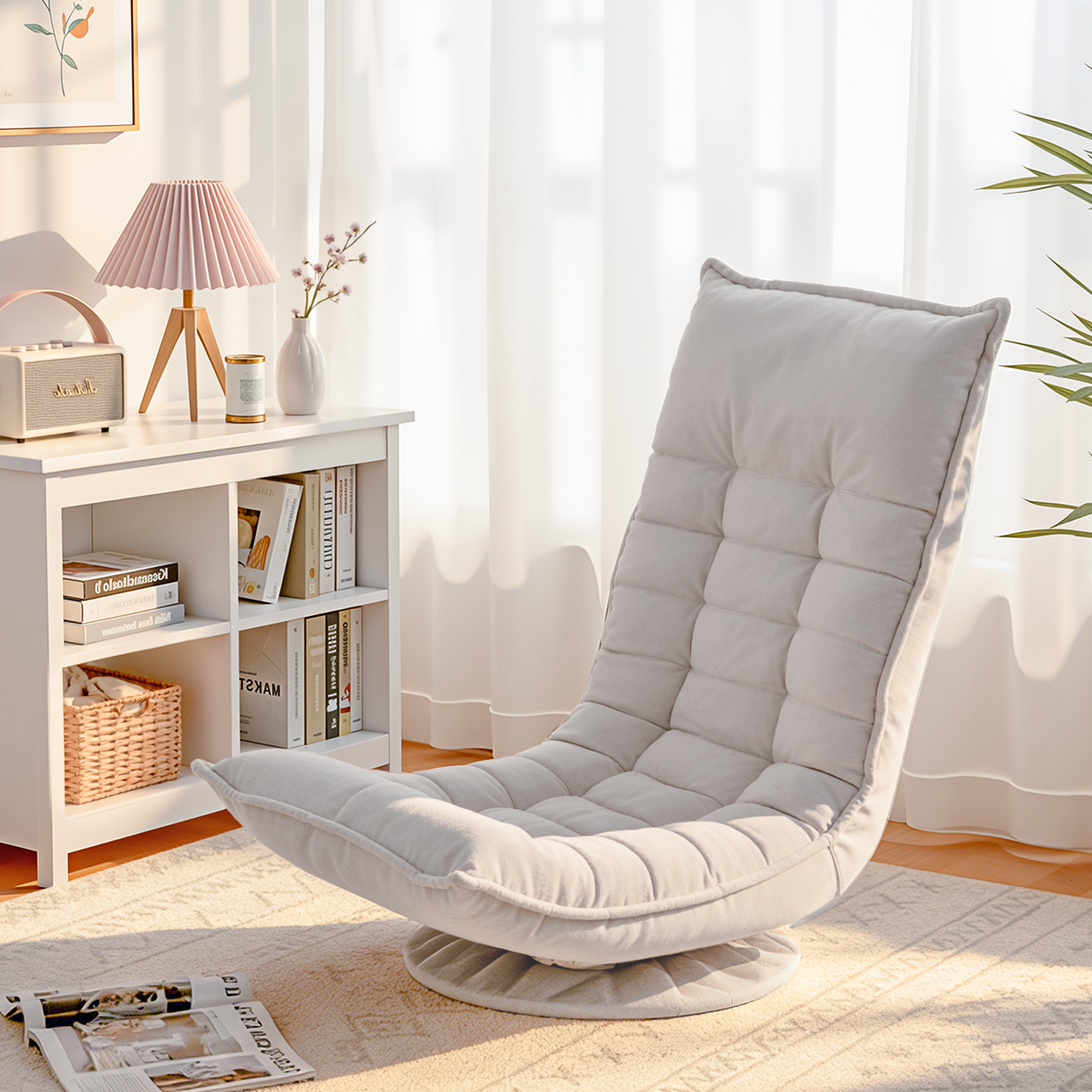 Artiss Adjustable Swivel Floor Chair Beige Grey