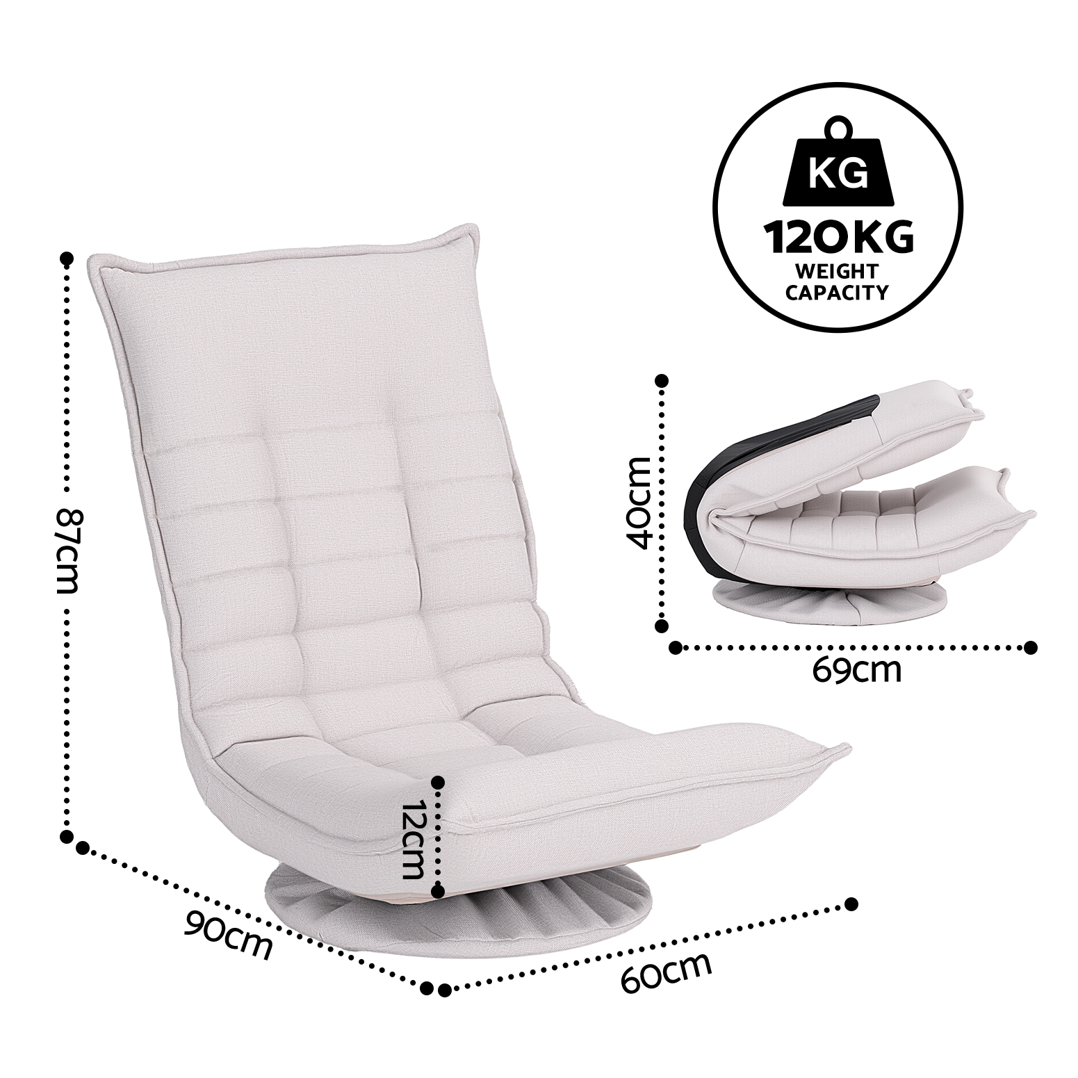Artiss Adjustable Swivel Floor Chair Beige Grey view 2