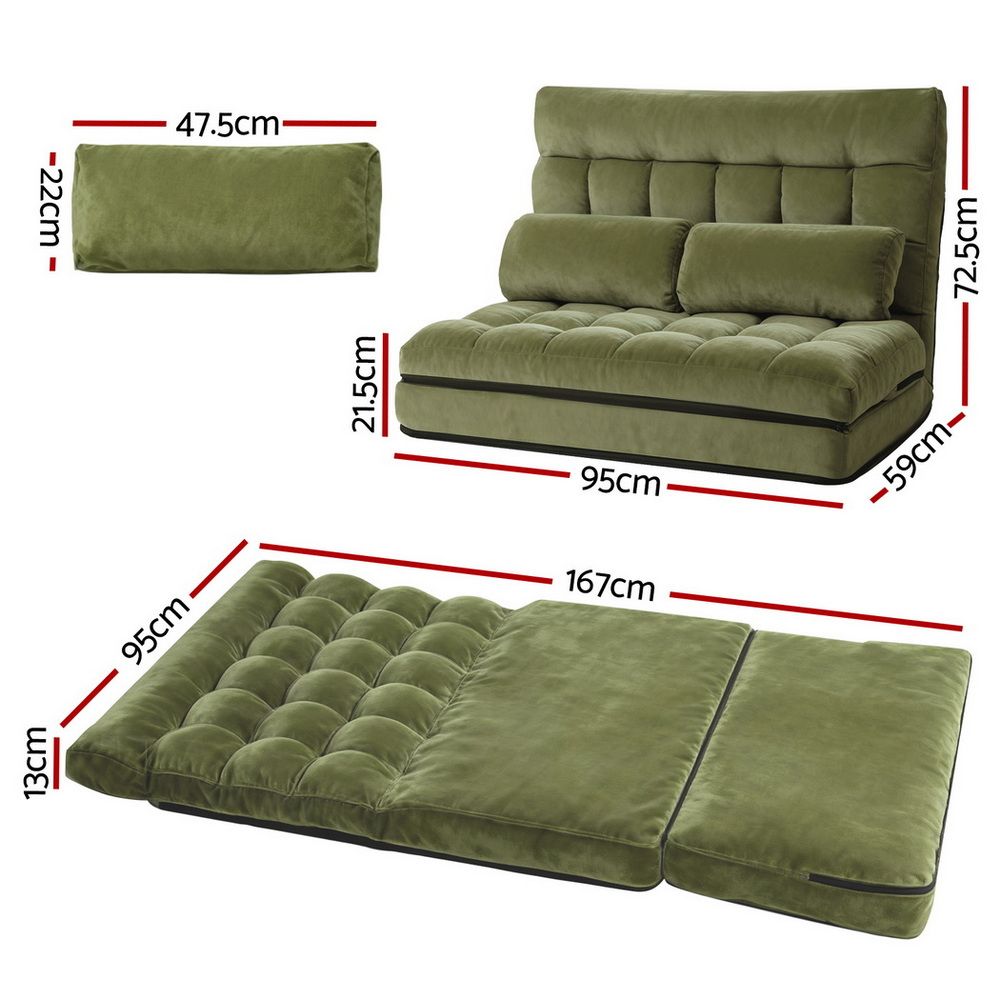 Artiss Lounge Sofa Bed 2 Seater Green Fabric view 2