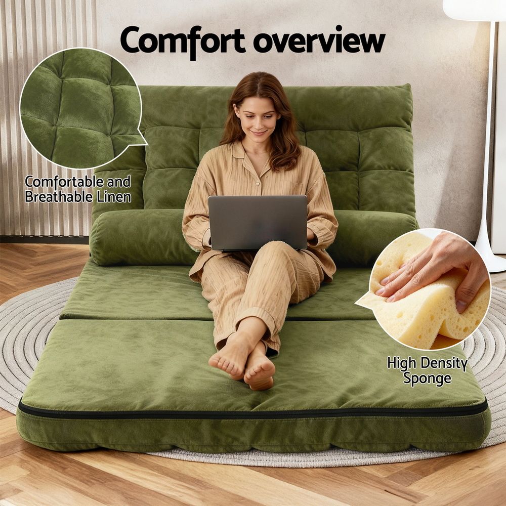 Artiss Lounge Sofa Bed 2 Seater Green Fabric view 4