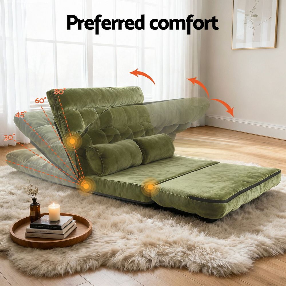 Artiss Lounge Sofa Bed 2 Seater Green Fabric view 5