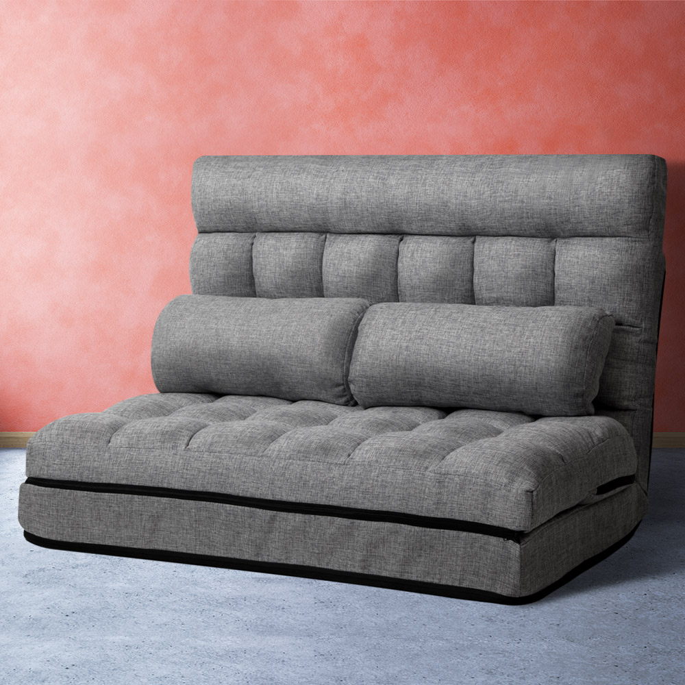 Artiss Floor Lounge Sofa Bed 2-Seater Grey Fabric