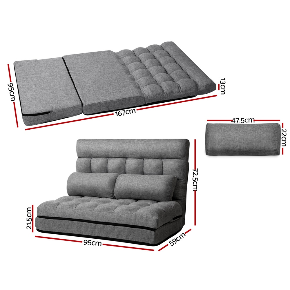 Artiss Floor Lounge Sofa Bed 2-Seater Grey Fabric view 2