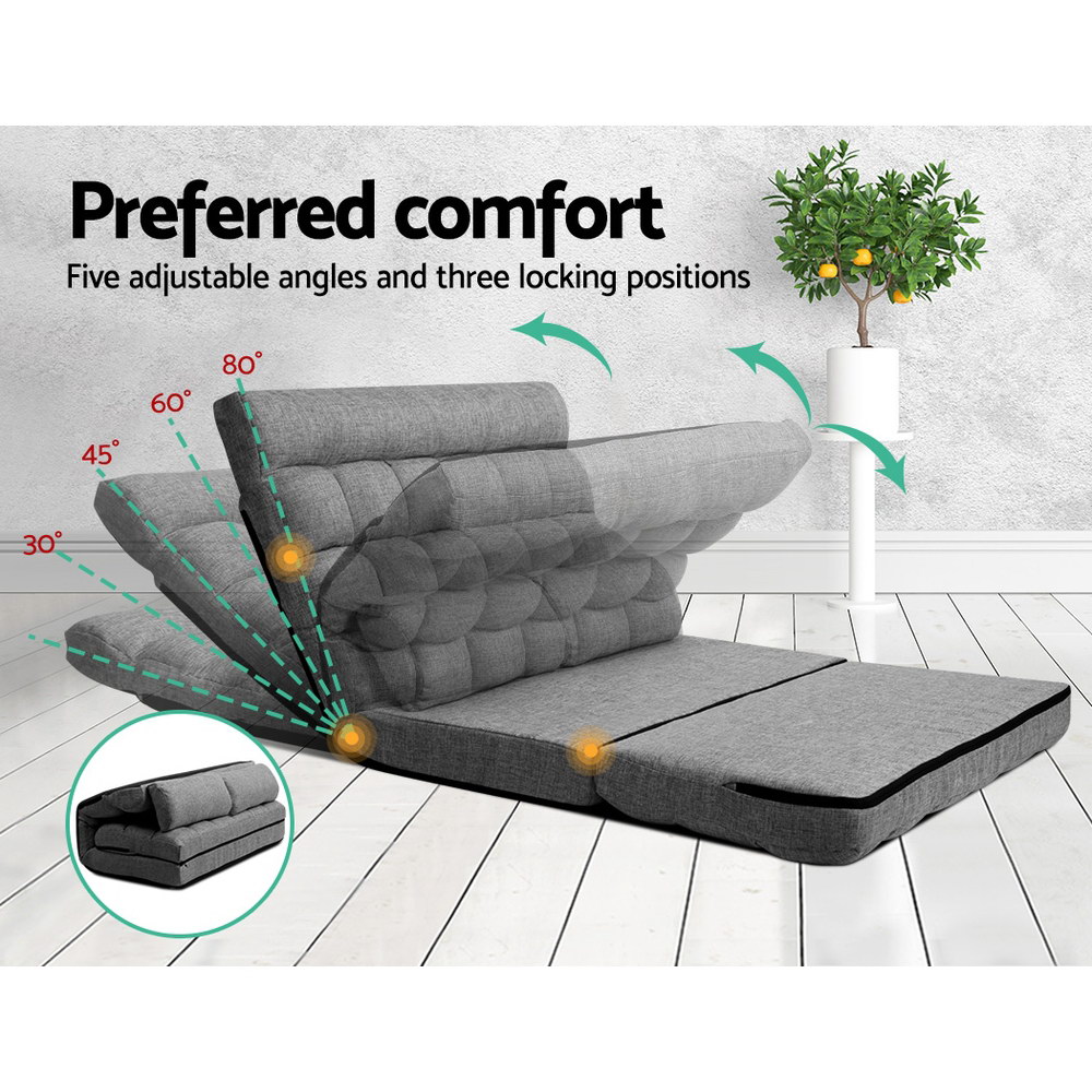 Artiss Floor Lounge Sofa Bed 2-Seater Grey Fabric view 3
