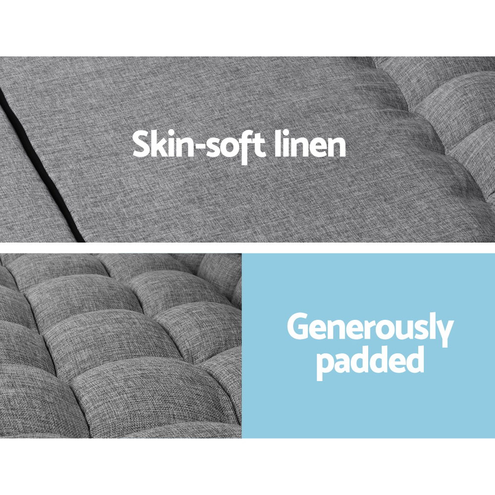 Artiss Floor Lounge Sofa Bed 2-Seater Grey Fabric view 5