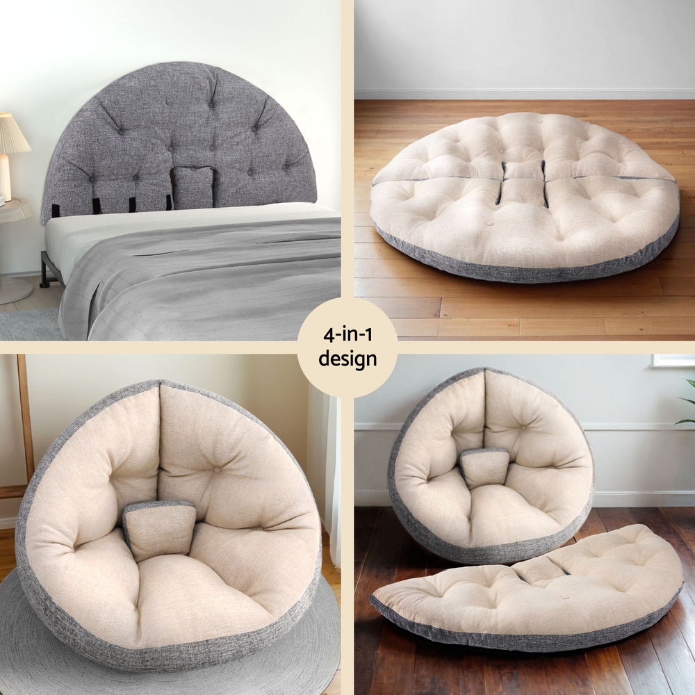 Artiss 4-in-1 Foldable Floor Lounge Sofa Bed Chair Beige view 5