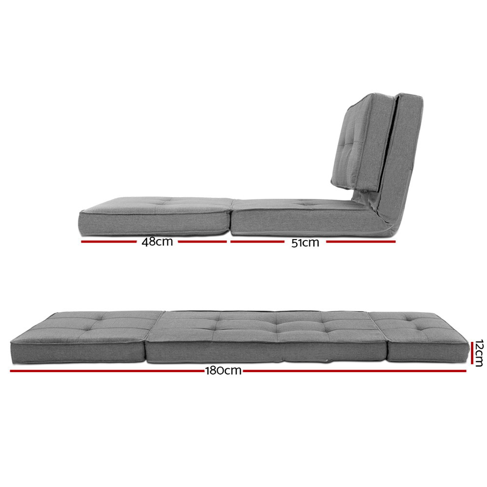 Artiss Floor Lounge Single Sofa Bed Grey Fabric view 2
