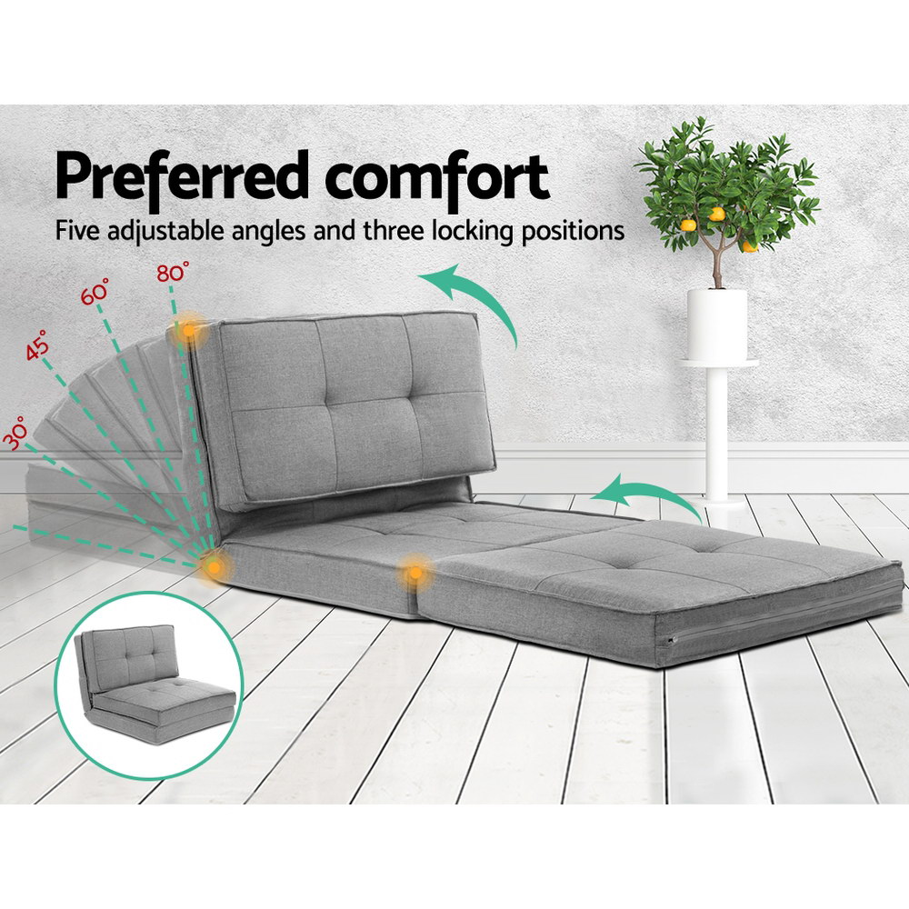 Artiss Floor Lounge Single Sofa Bed Grey Fabric view 3