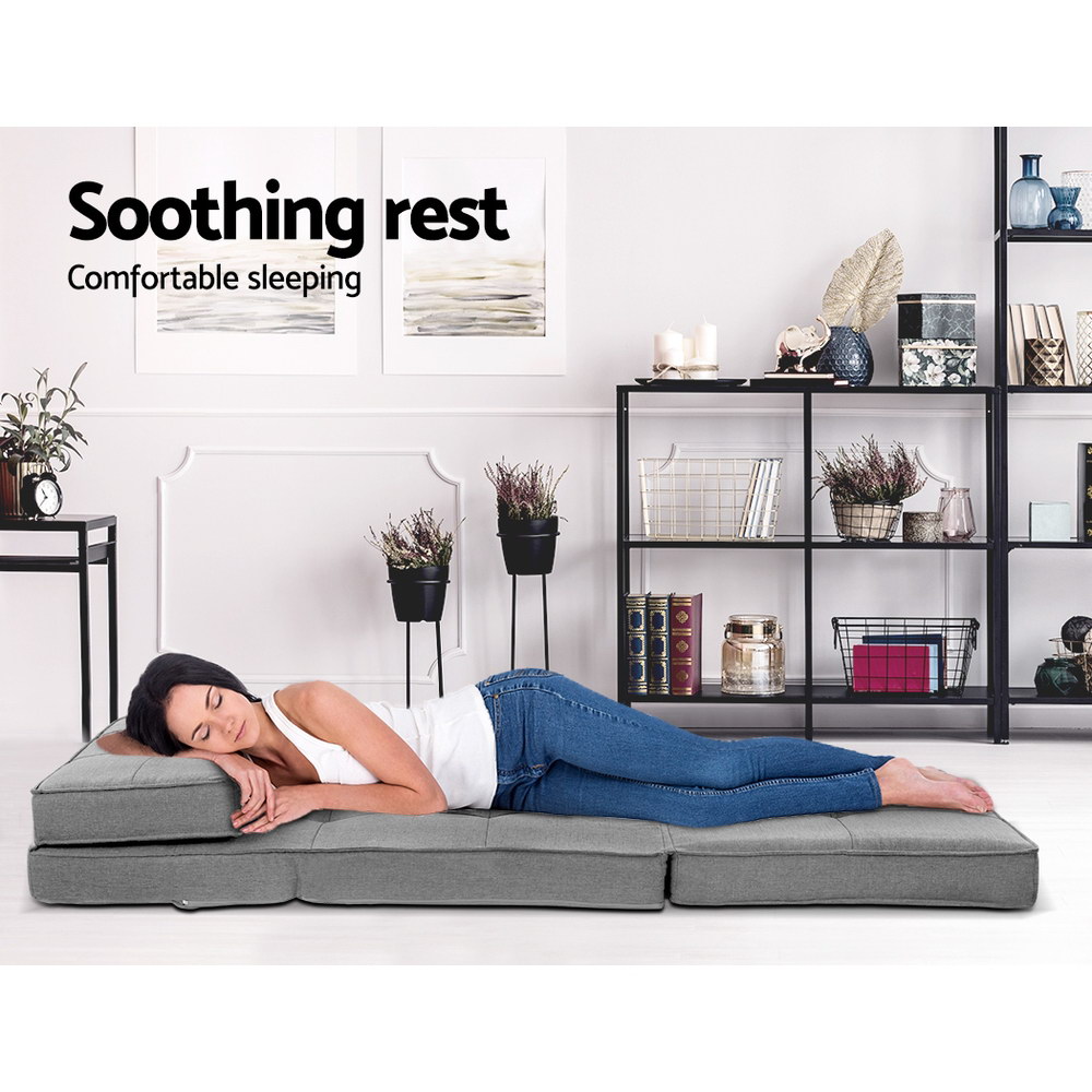 Artiss Floor Lounge Single Sofa Bed Grey Fabric view 4