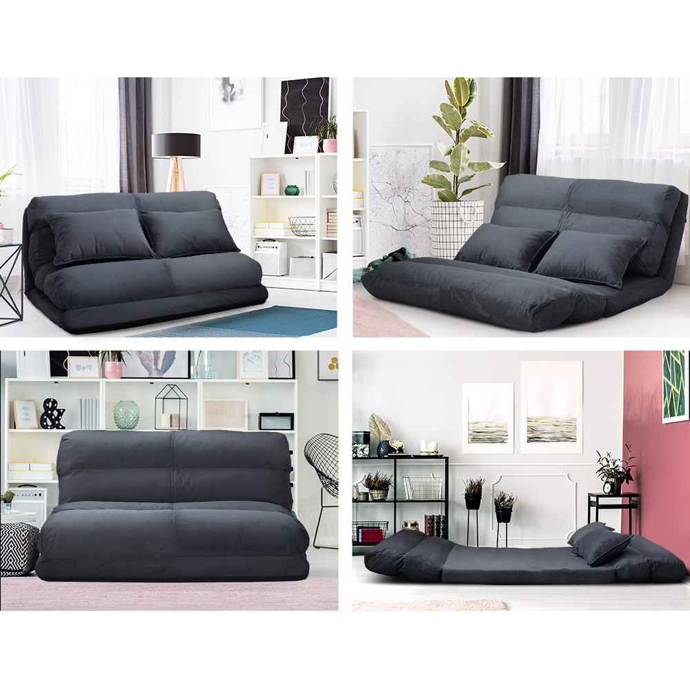 Artiss Floor Lounge Sofa Bed 2-Seater Charcoal Suede