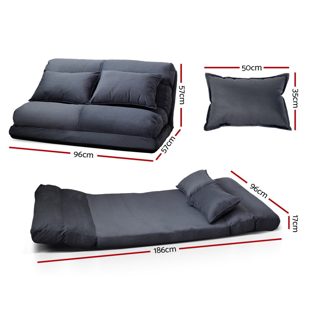 Artiss Floor Lounge Sofa Bed 2-Seater Charcoal Suede view 2