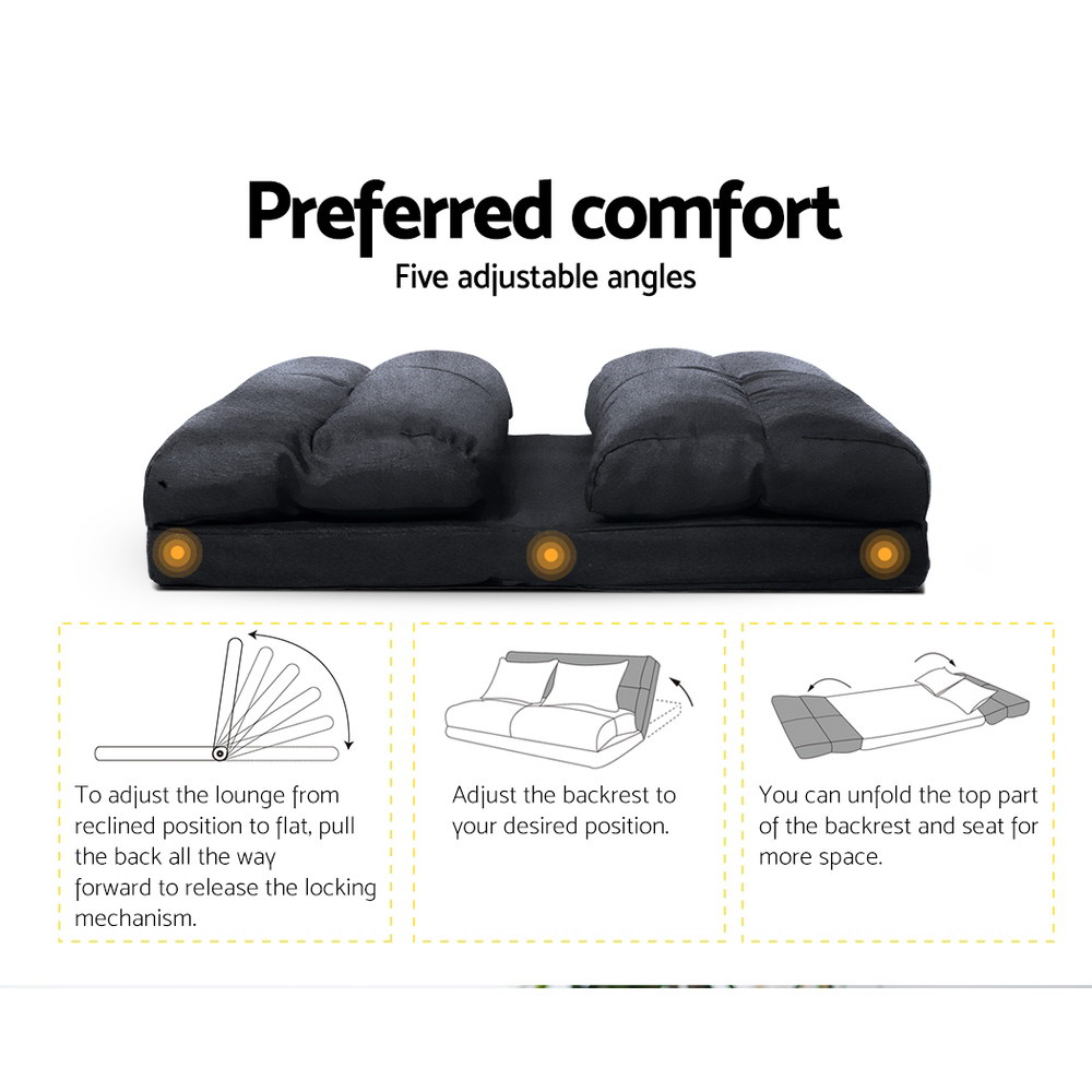 Artiss Floor Lounge Sofa Bed 2-Seater Charcoal Suede view 3